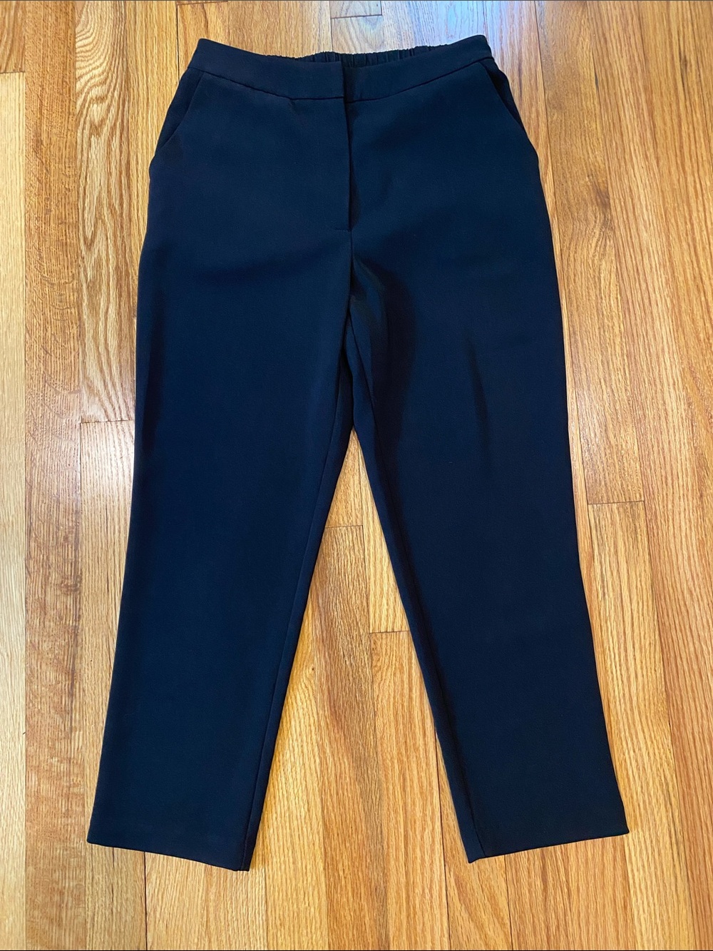 Petite Principle Cropped Black Trousers with Elastic Waistband